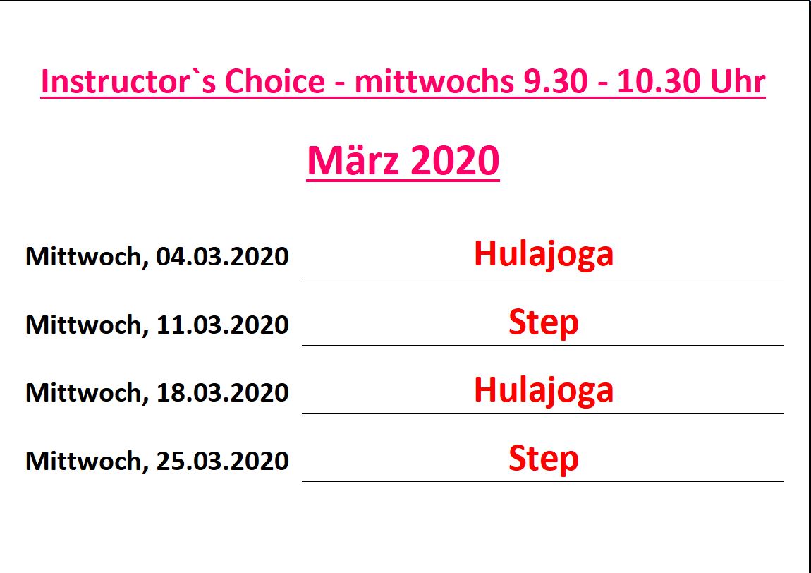 IC Monatsliste Mittwochs März 2020